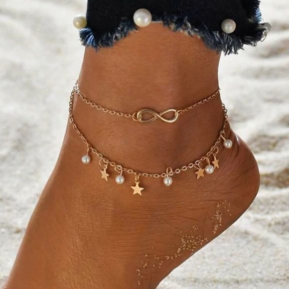 💫BoHo Faux Pearl Layered Infinity ♾ Anklet💫 - Picture 1 of 4